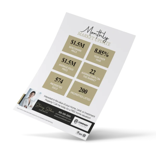 A luxury flyer showcasing a market update for real estate. With transparent background.