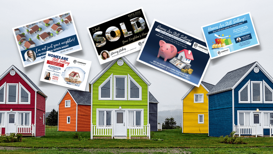 Variety of real estate proof of productio postcards