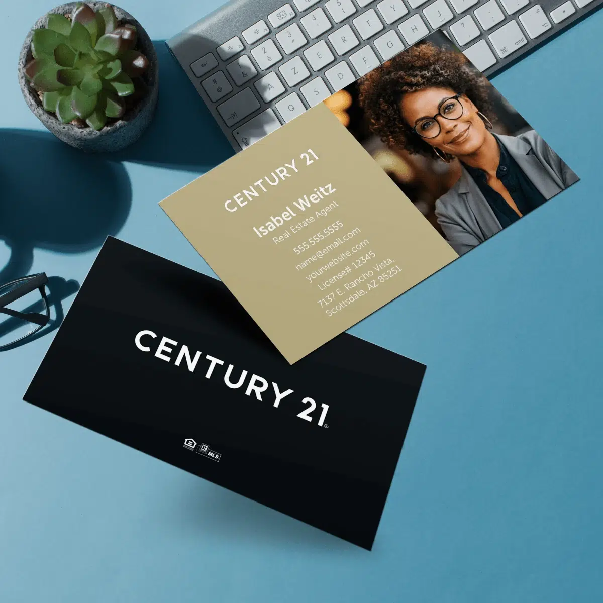 Black and Gold horizontal century 21 business card for real estate.