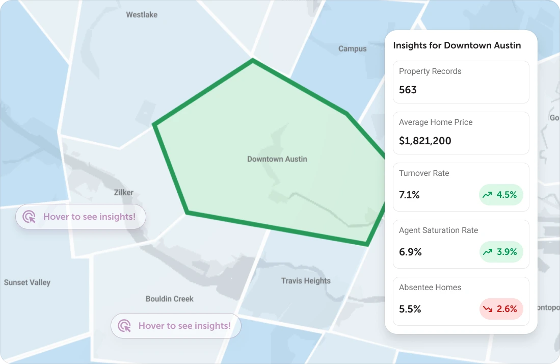 PowerFarm selected area on map with turnover rates.